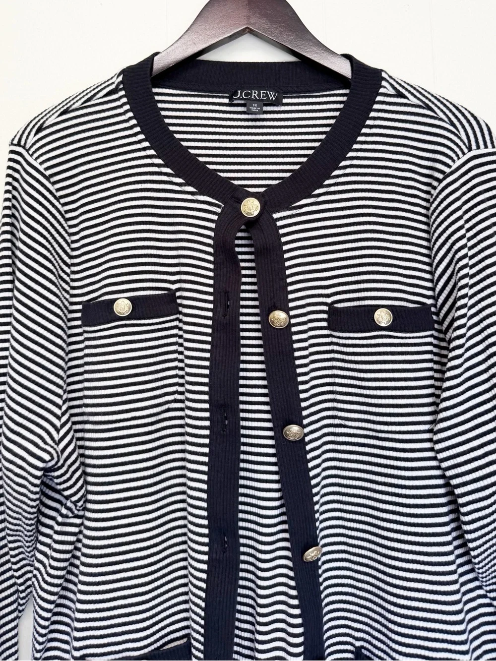 J. CREW Vintage Rib Lady Jacket in Stripe Black White Size 3X